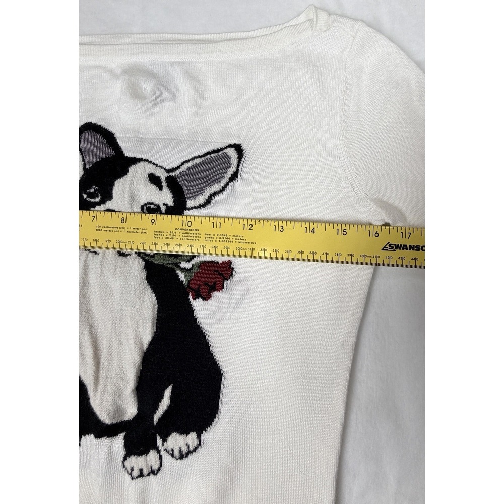 White House Black Market Dog Sweater XS Frenchie or Boston Terrier Rose Knit Top - Picture 3 of 5